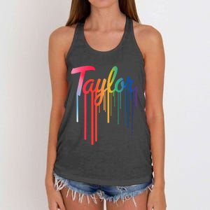 Girl Retro Taylor First Name Personalized Groovy 80S Women's Knotted Racerback Tank