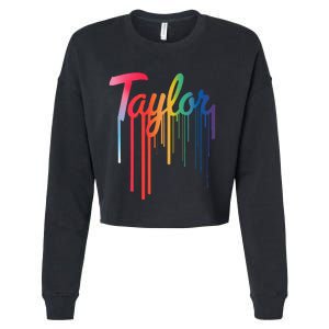 Girl Retro Taylor First Name Personalized Groovy 80S Cropped Pullover Crew