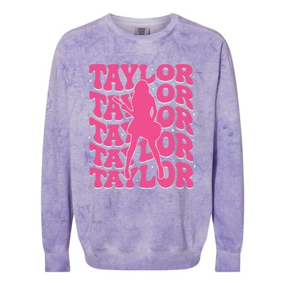 Girl Retro Taylor First Name Personalized Groovy 80s Colorblast Crewneck Sweatshirt