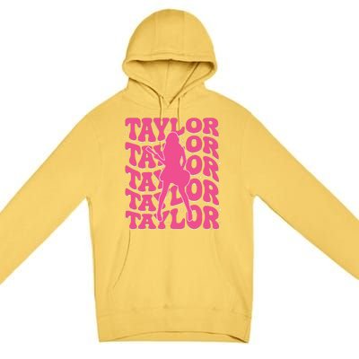 Girl Retro Taylor First Name Personalized Groovy 80s Premium Pullover Hoodie