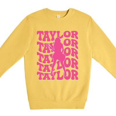 Girl Retro Taylor First Name Personalized Groovy 80s Premium Crewneck Sweatshirt