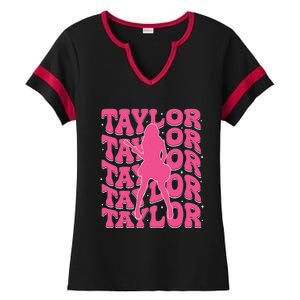 Girl Retro Taylor First Name Personalized Groovy 80s Ladies Halftime Notch Neck Tee