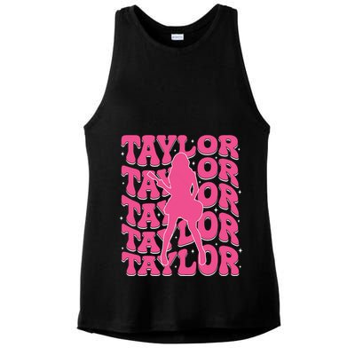 Girl Retro Taylor First Name Personalized Groovy 80s Ladies PosiCharge Tri-Blend Wicking Tank