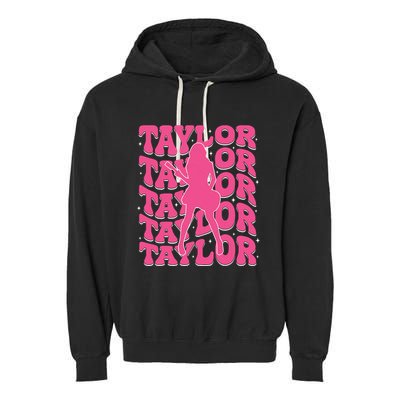 Girl Retro Taylor First Name Personalized Groovy 80s Garment-Dyed Fleece Hoodie