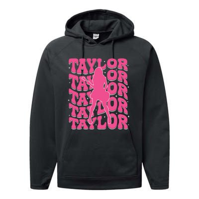 Girl Retro Taylor First Name Personalized Groovy 80s Performance Fleece Hoodie