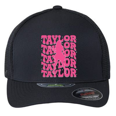 Girl Retro Taylor First Name Personalized Groovy 80s Flexfit Unipanel Trucker Cap