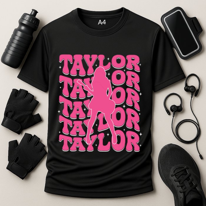 Girl Retro Taylor First Name Personalized Groovy 80s Performance Shirt