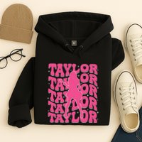 Girl Retro Taylor First Name Personalized Groovy 80s Hoodie