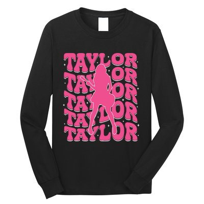 Girl Retro Taylor First Name Personalized Groovy 80s Long Sleeve Shirt