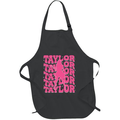 Girl Retro Taylor First Name Personalized Groovy 80s Full-Length Apron With Pockets