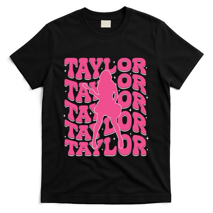 Girl Retro Taylor First Name Personalized Groovy 80s T-Shirt