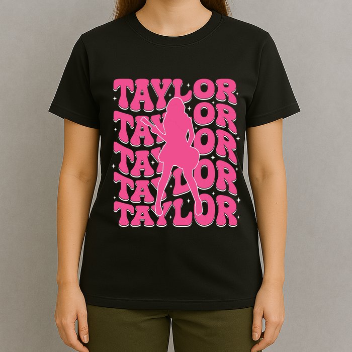 Girl Retro Taylor First Name Personalized Groovy 80s T-Shirt