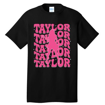 Girl Retro Taylor First Name Personalized Groovy 80s Tall T-Shirt