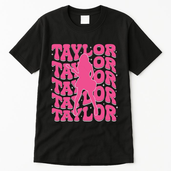 Girl Retro Taylor First Name Personalized Groovy 80s Tall T-Shirt