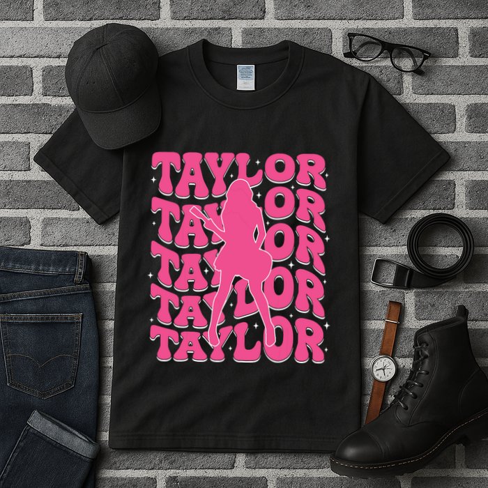 Girl Retro Taylor First Name Personalized Groovy 80s Tall T-Shirt