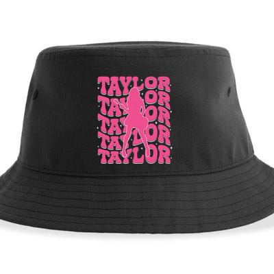 Girl Retro Taylor First Name Personalized Groovy 80s Sustainable Bucket Hat