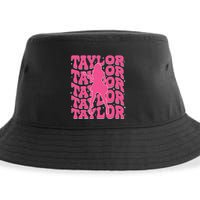 Girl Retro Taylor First Name Personalized Groovy 80s Sustainable Bucket Hat
