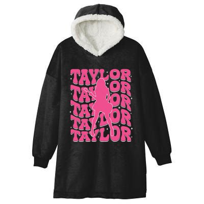Girl Retro Taylor First Name Personalized Groovy 80s Hooded Wearable Blanket