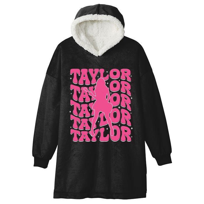 Girl Retro Taylor First Name Personalized Groovy 80s Hooded Wearable Blanket