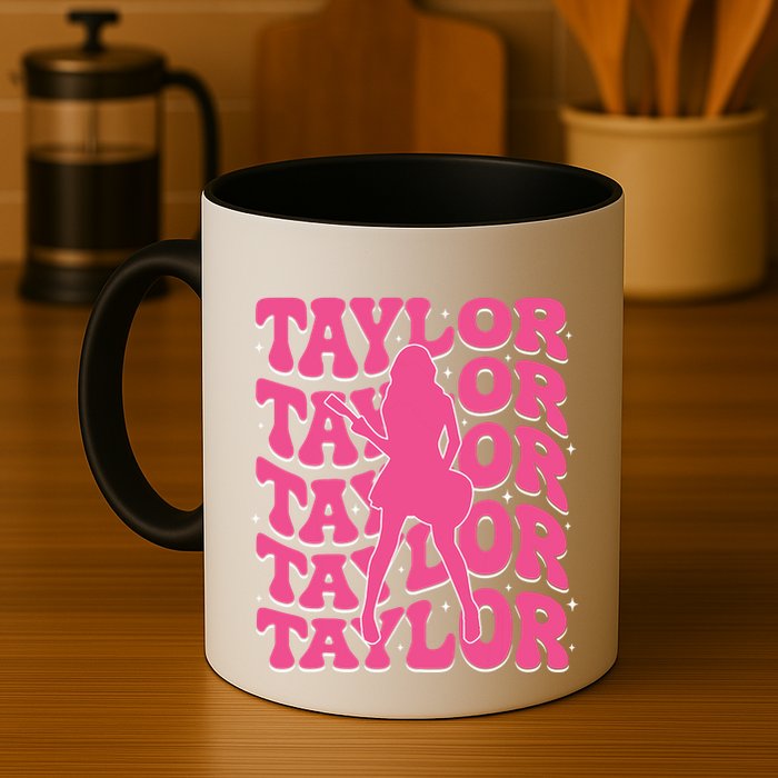 Girl Retro Taylor First Name Personalized Groovy 80s Mug
