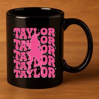 Girl Retro Taylor First Name Personalized Groovy 80s 11oz C Handle Ceramic Mug