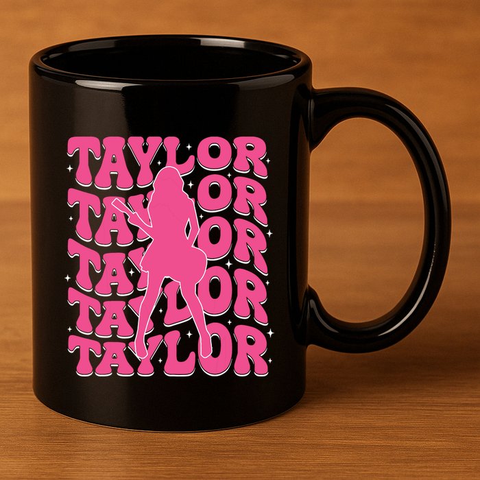 Girl Retro Taylor First Name Personalized Groovy 80s 11oz C Handle Ceramic Mug