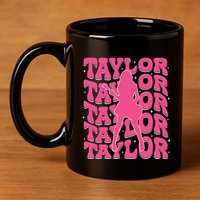 Girl Retro Taylor First Name Personalized Groovy 80s 11oz C Handle Ceramic Mug