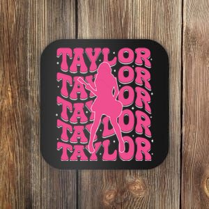 Girl Retro Taylor First Name Personalized Groovy 80s Coaster