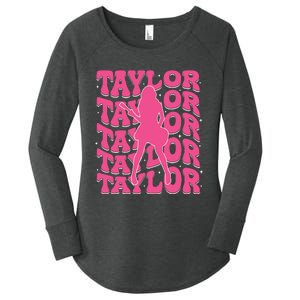 Girl Retro Taylor First Name Personalized Groovy 80s Women's Perfect Tri Tunic Long Sleeve Shirt