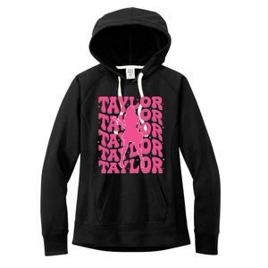 Girl Retro Taylor First Name Personalized Groovy 80s Women's Fleece Hoodie