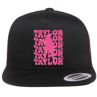 Girl Retro Taylor First Name Personalized Groovy 80s Flatbill Hat
