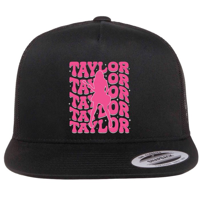Girl Retro Taylor First Name Personalized Groovy 80s Flatbill Hat