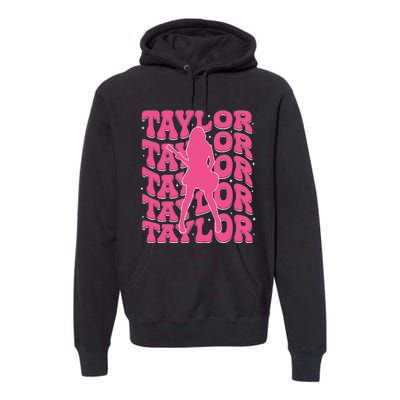 Girl Retro Taylor First Name Personalized Groovy 80s Premium Hoodie