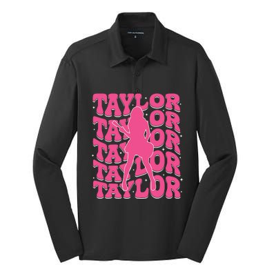 Girl Retro Taylor First Name Personalized Groovy 80s Silk Touch Performance Long Sleeve Polo