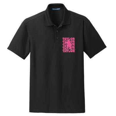 Girl Retro Taylor First Name Personalized Groovy 80s Dry Zone Grid Polo