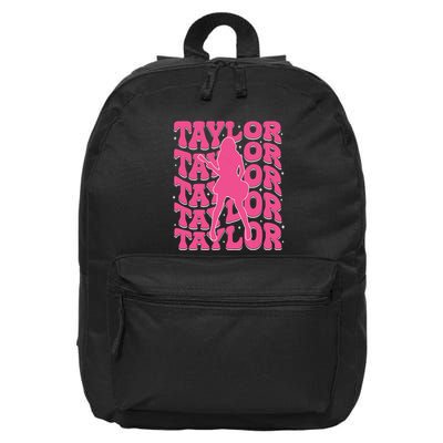 Girl Retro Taylor First Name Personalized Groovy 80s 16 in Basic Backpack