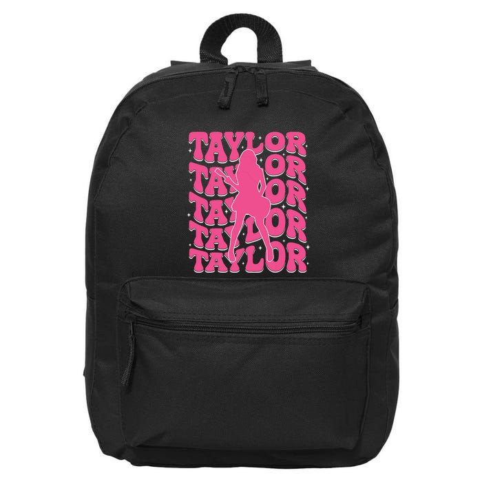 Girl Retro Taylor First Name Personalized Groovy 80s 16 in Basic Backpack