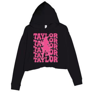 Girl Retro Taylor First Name Personalized Groovy 80s Crop Fleece Hoodie