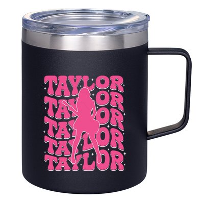 Girl Retro Taylor First Name Personalized Groovy 80s 12oz Stainless Steel Coffee Mug