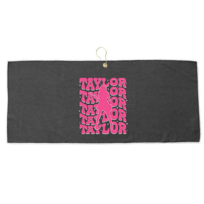 Girl Retro Taylor First Name Personalized Groovy 80s Large Microfiber Waffle Golf Towel
