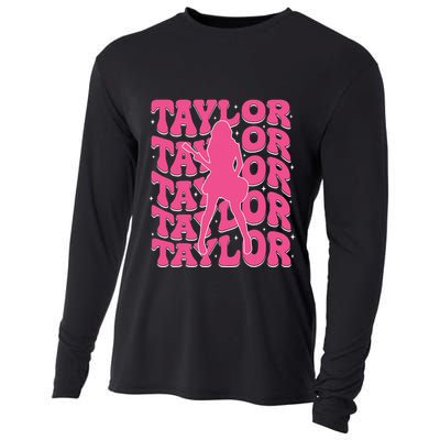 Girl Retro Taylor First Name Personalized Groovy 80s Cooling Performance Long Sleeve Crew