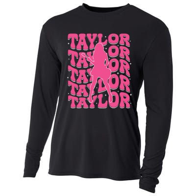 Girl Retro Taylor First Name Personalized Groovy 80s Cooling Performance Long Sleeve Crew