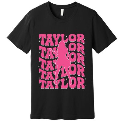Girl Retro Taylor First Name Personalized Groovy 80s Premium T-Shirt