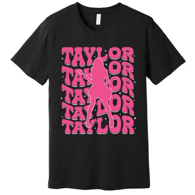 Girl Retro Taylor First Name Personalized Groovy 80s Premium T-Shirt