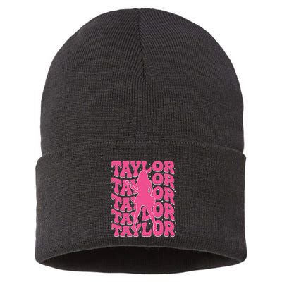 Girl Retro Taylor First Name Personalized Groovy 80s Sustainable Knit Beanie
