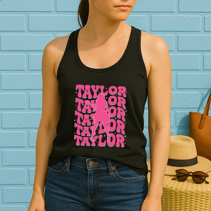 Girl Retro Taylor First Name Personalized Groovy 80s Womens Tank Top