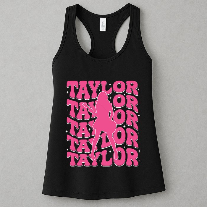 Girl Retro Taylor First Name Personalized Groovy 80s Womens Tank Top