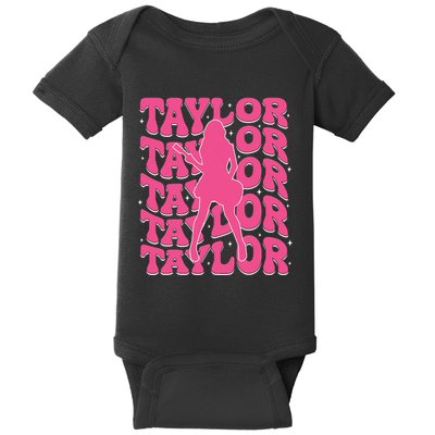 Girl Retro Taylor First Name Personalized Groovy 80s Baby Bodysuit