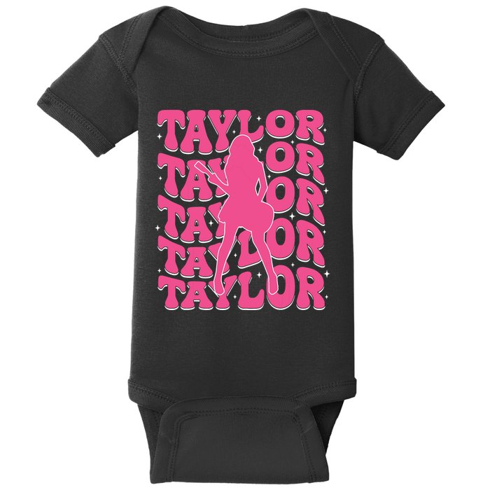 Girl Retro Taylor First Name Personalized Groovy 80s Baby Bodysuit