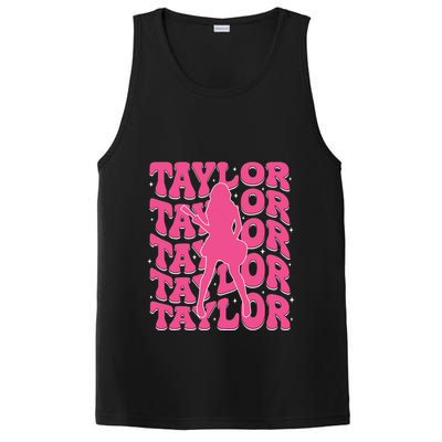 Girl Retro Taylor First Name Personalized Groovy 80s PosiCharge Competitor Tank
